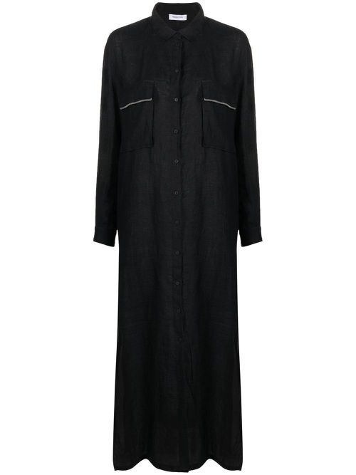Long-sleeved maxi linen shirtdress - Black