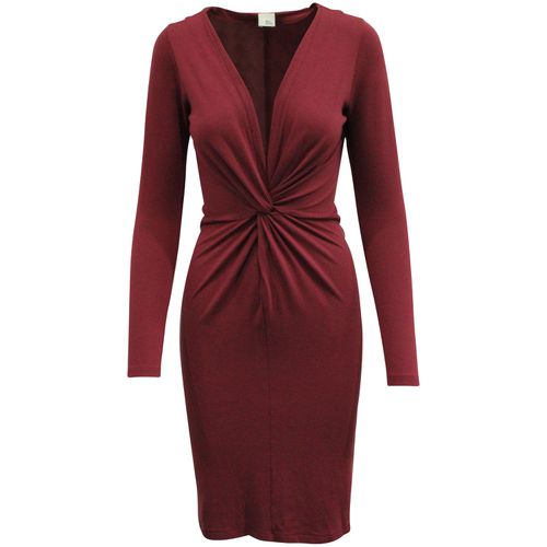 Front Knot Midi Dress in Burgundy Viscose