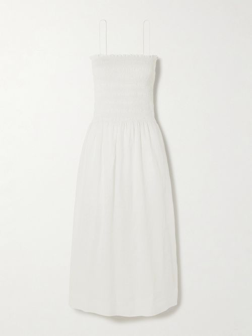 Geriba Smocked Linen Midi Dress - White