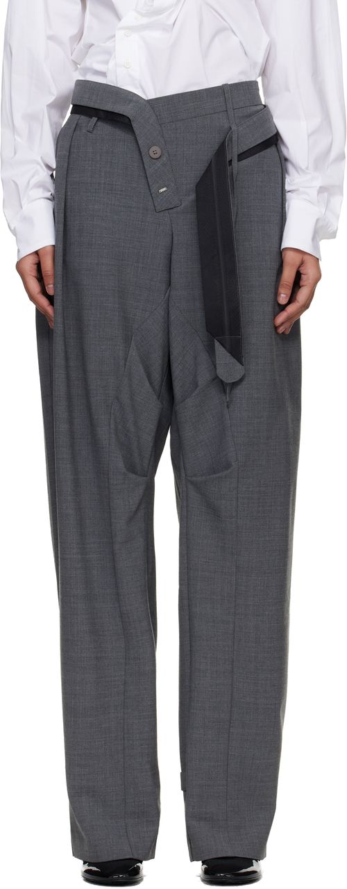 Gray Strapped Baggy Suit Trousers