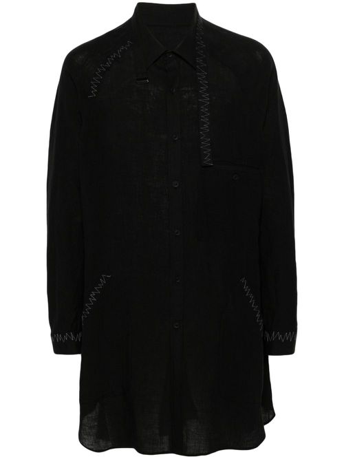 Zigzag-embroidery linen shirt - Black