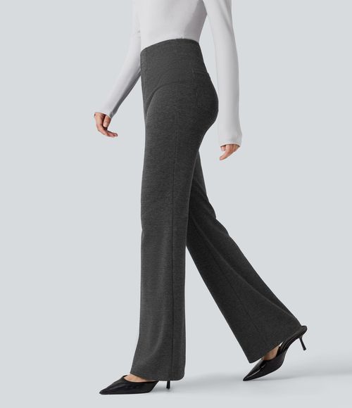 Flex™ High Waisted Houndstooth Flare Work Pants with Pockets  - Shadow Knit