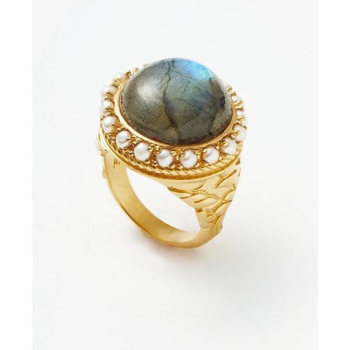 Harris Reed Labradorite Cocktail Ring | Gold Plated/Pearl & Labradorite