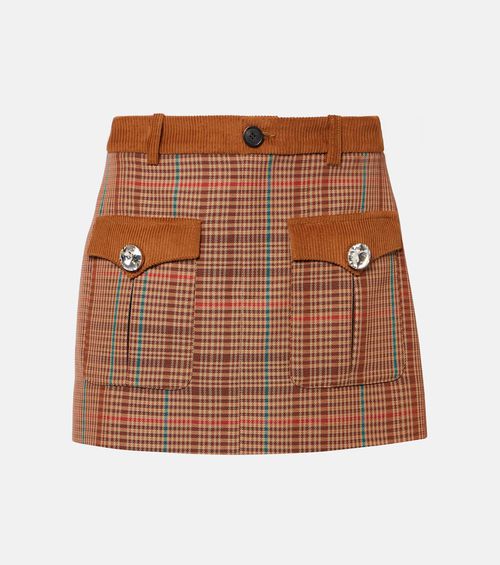 Checked wool-blend miniskirt
