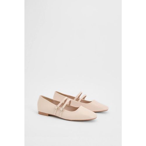 Dorothy Perkins Women's Yara Double Mary Jane Square Toe Faux Leather Padded Ballet Pumps Shoe in Beige