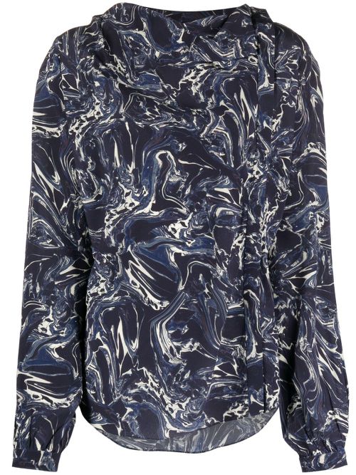Tiphaine marble-print silk blouse - Blue