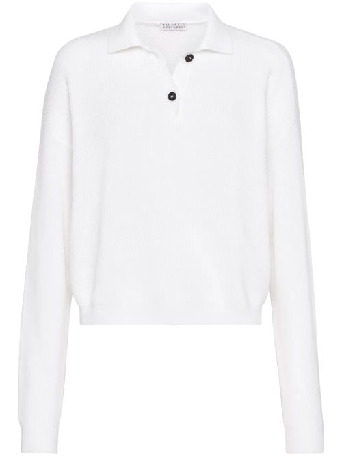 Ribbed-Knit Polo — white