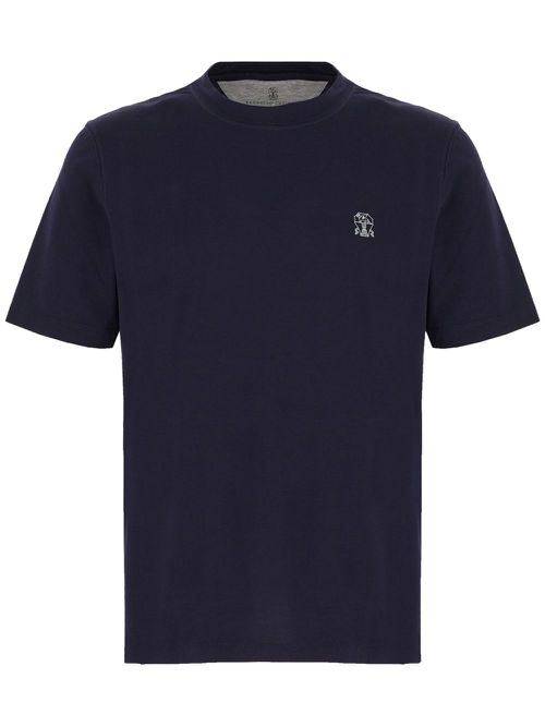 Logo-embroidered T-shirt - Blue