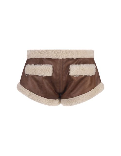 Brown Faux Shearling Hot Shorts
