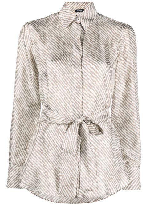 Abstract-print tied silk shirt - Brown