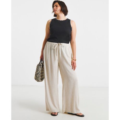 Tie Waist Wide Leg Linen Mix Trouser