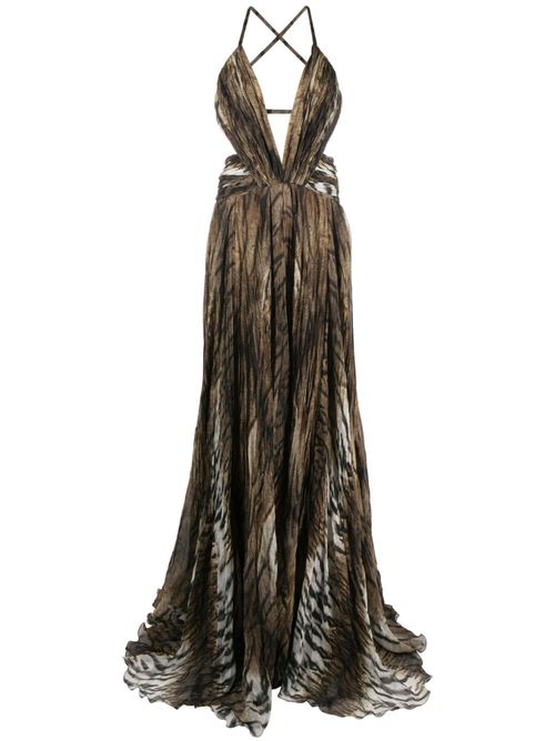 Deep V-neck maxi dress - Brown
