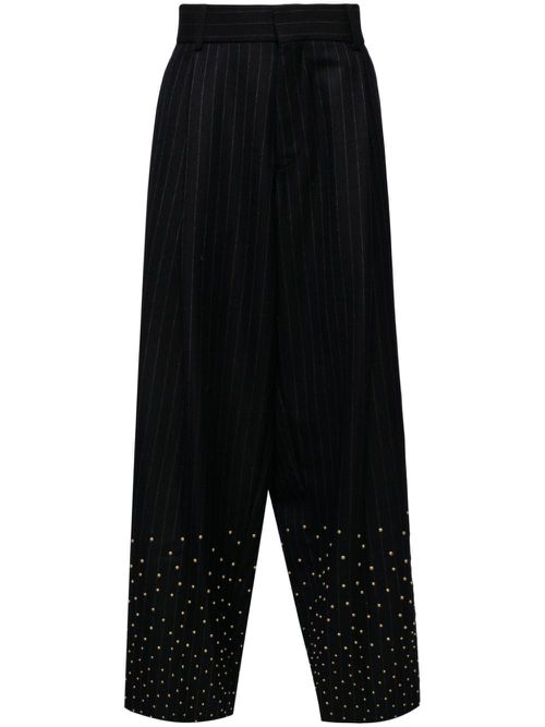 Stud-embellishment wool trousers - Blue