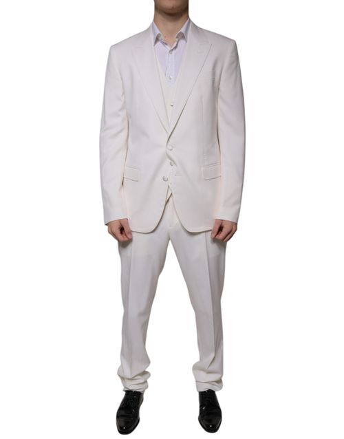 Virgin Wool & Silk Three-Piece Pant Suit — White