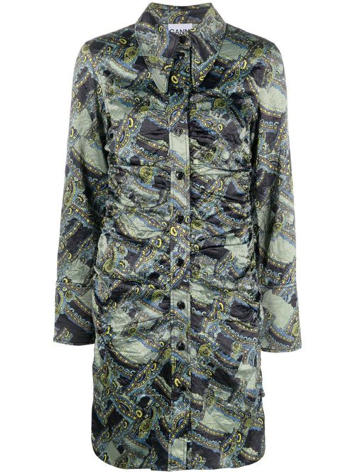 Paisley-print button-up dress - Green