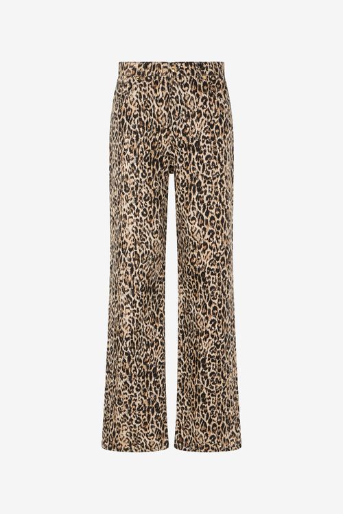 Denim Trousers In Cotton With Leopard Print