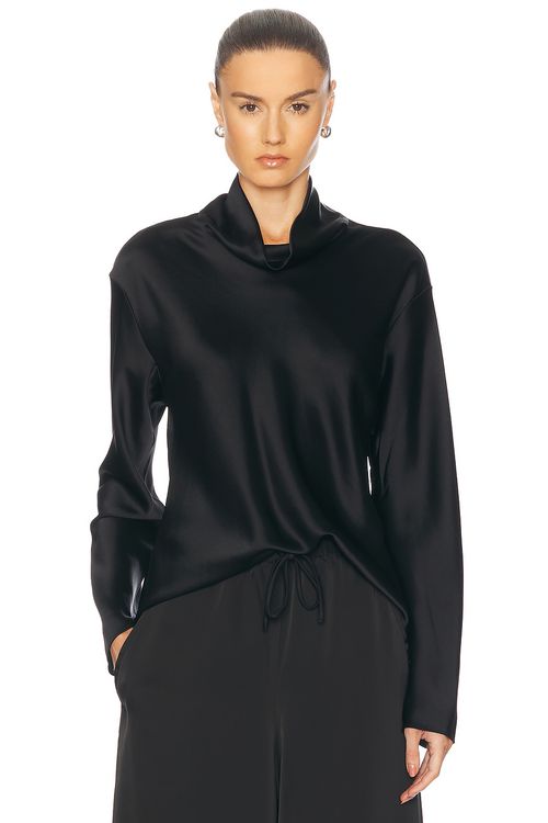 LESET Barb Long Sleeve Cowlneck Top in Black - Black.  S also in