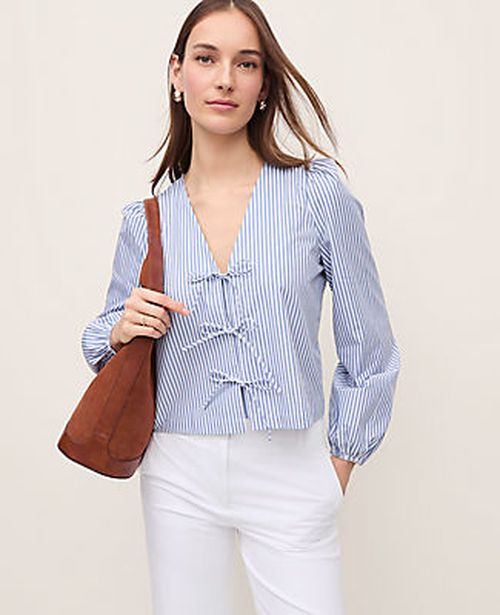 Ann Taylor Striped Tie Front Blouse