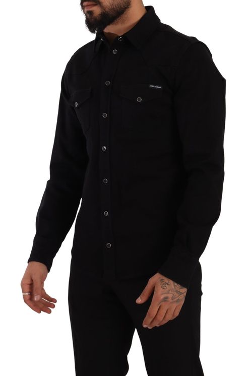 Slim Cotton-Stretch Shirt — Black