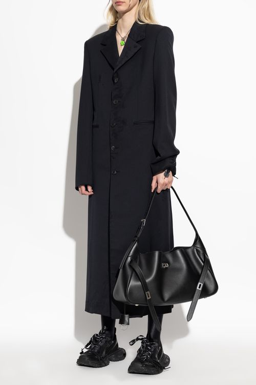 Balenciaga Long Coat With Vintage Effect, Women's, Black