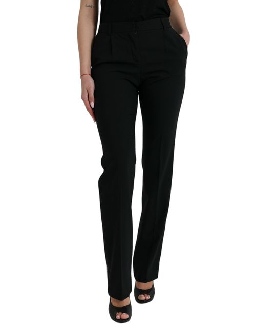 Virgin Wool Mid Waist Tapered Trousers — Black