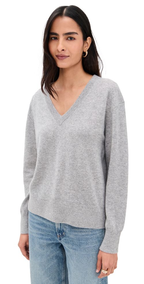 Cashmere V Neck Pullover Grey Heather