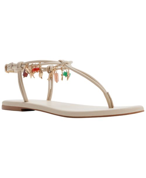 Women's Seajewels T-Strap Round Toe Flat Sandals - White Smooth/Charm Multi