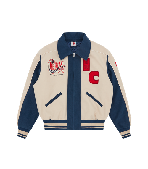 Checkout Varsity Jacket - Ecru/Blue