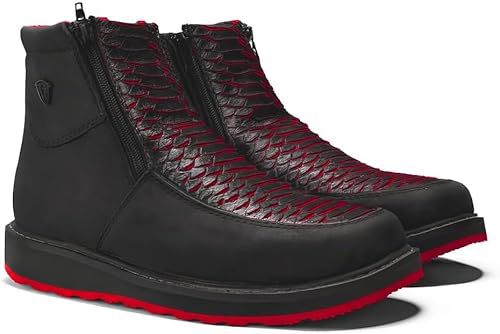 Men’s Genuine Leather Square Toe Python Snakeskin Print Double Zipper Cowboy Western Boots - Red Lava (Lava, US Footwear