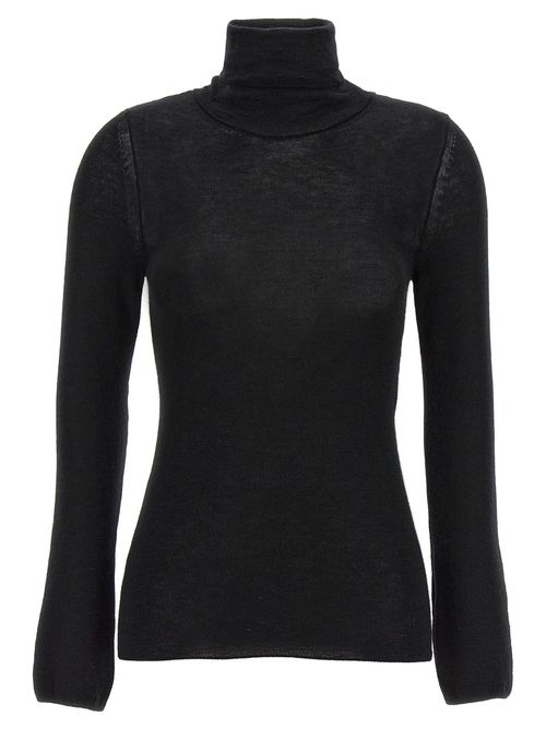 -Silk Cashmere Turtleneck Sweater Maglioni Nero-Donna