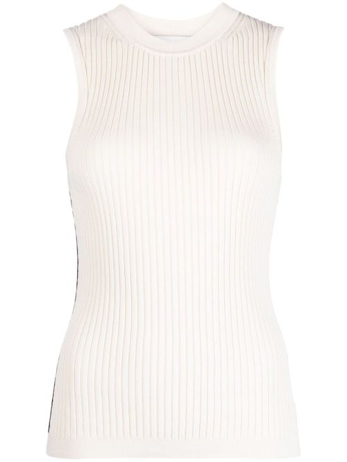 Sleeveless ribbed-knit top - White