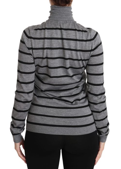 Cashmere-Silk Striped Turtleneck Sweater — Gray