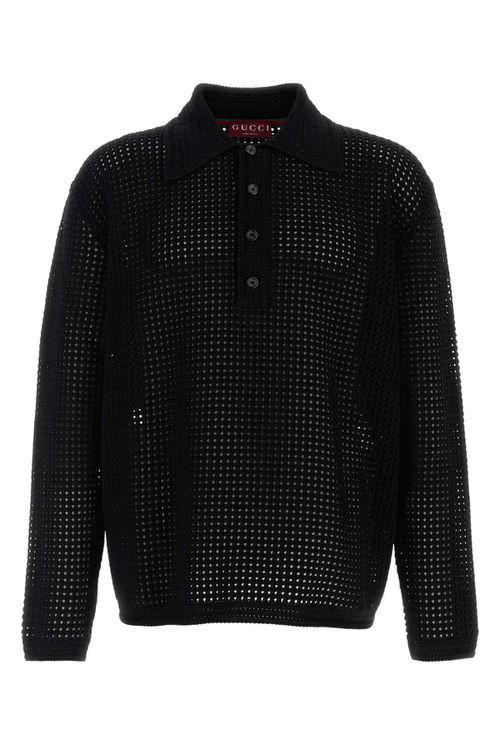 Black Crochet Polo Shirt