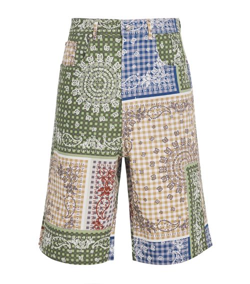 Linen-Cotton Bandana Print Shorts