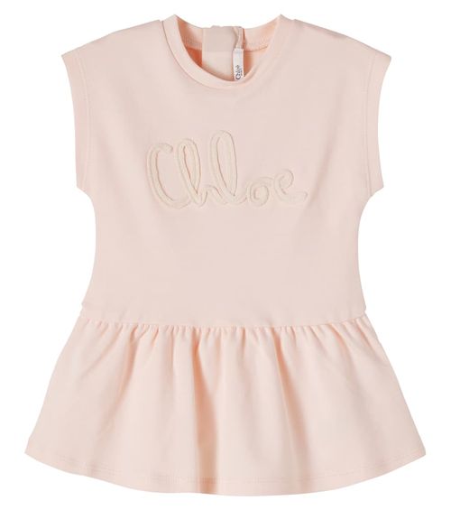 Chloé Kids Logo-embroidered cotton jersey dress