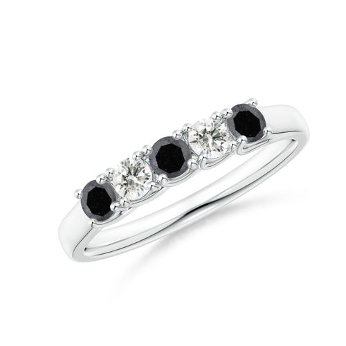 Angara 0.33 Carat Half Eternity Five Stone Enhanced Black and White Diamond Wedding Ring in 18K White Gold