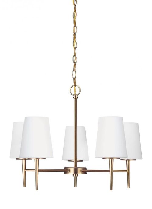 Satin Brass Five Light Chandelier from the Driscoll Collection