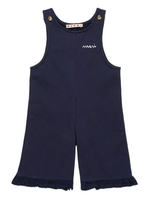 Marni Kids logo-print cotton romper - Blue