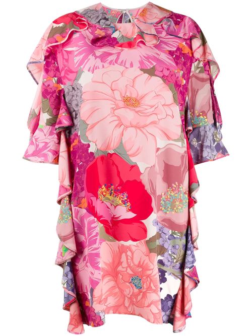 Floral Print Ruffled Dress — Pink