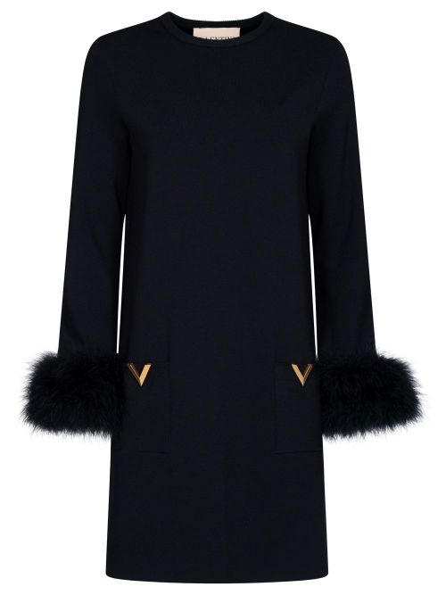 Knit Dress With V Logo And Feather Details