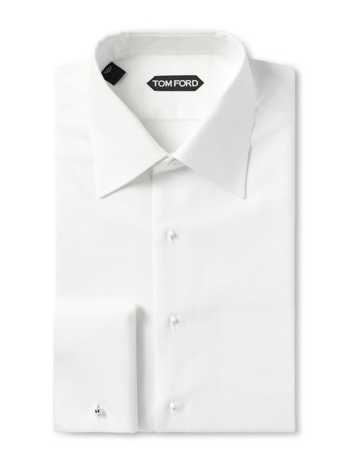 Double-Cuff Piqué-Trimmed Cotton-Voile Tuxedo Shirt
