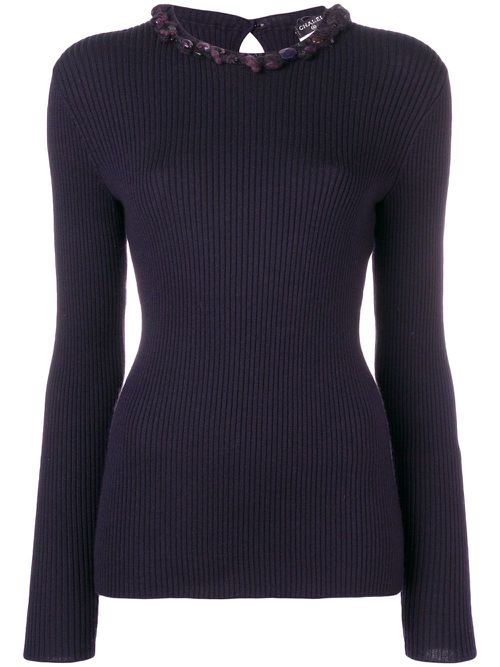 Embellished ribbed jumper - Purple