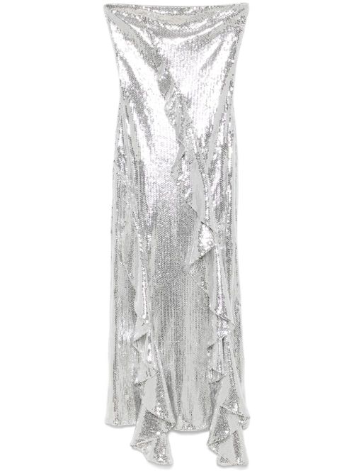Ruffled-trim sequinned maxi dress - Silver