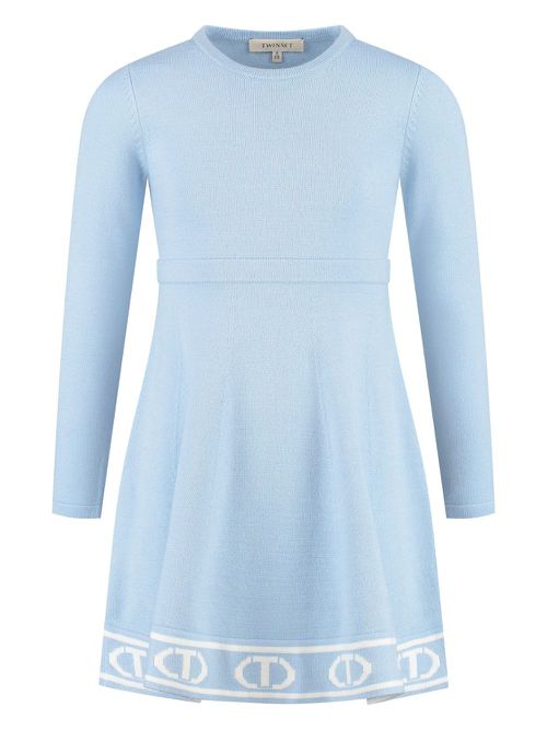 Logo-trim knitted dress - Blue