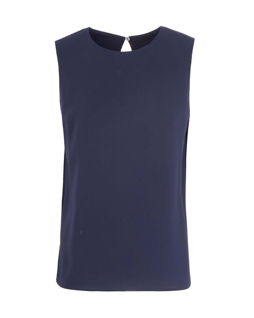 Blue Solid Round Neck Top