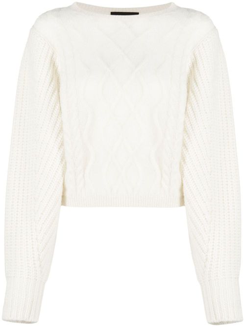 Cable-knit wool-blend jumper - White