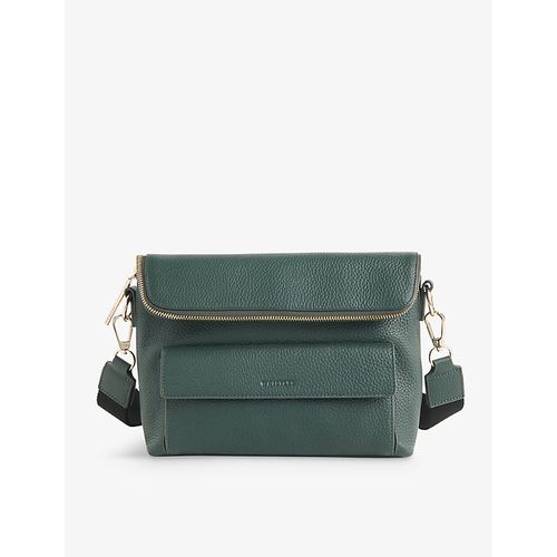 Womens Dark Green Vida Flap-over Grained-leather Crossbody bag 