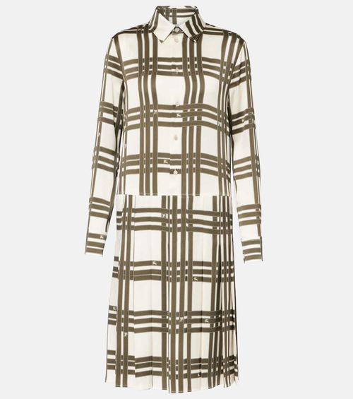 Ribbon Check silk shirt dress
