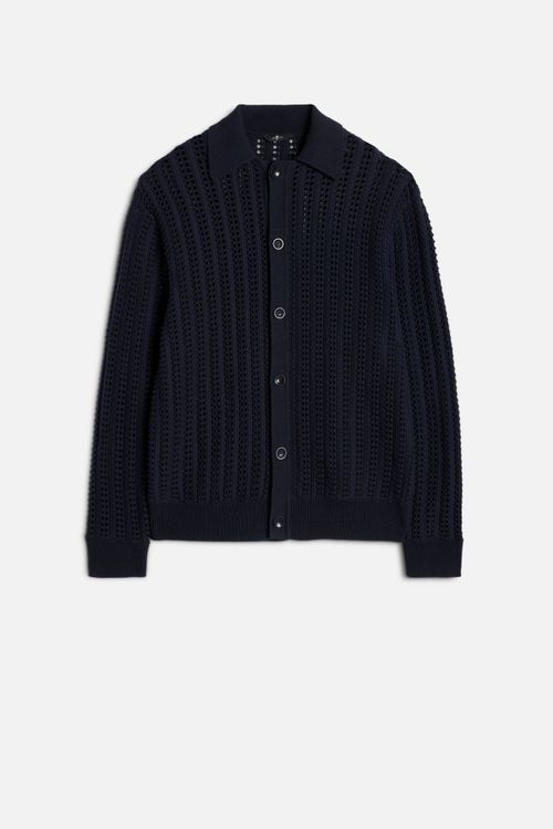 Crochet Knit Polo in Navy