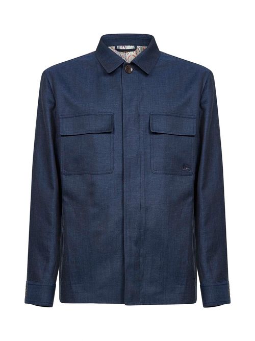 Wool-Linen Shirt Jacket Shirt — Blue